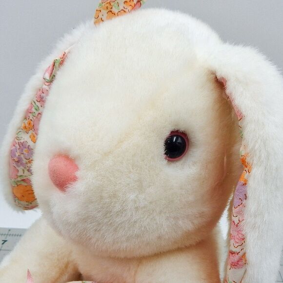 White Bunny Rabbit Plush Flowered Fabric Egg Bow Feet Ears 11 In Stuffed Easter - Picture 6 of 10
